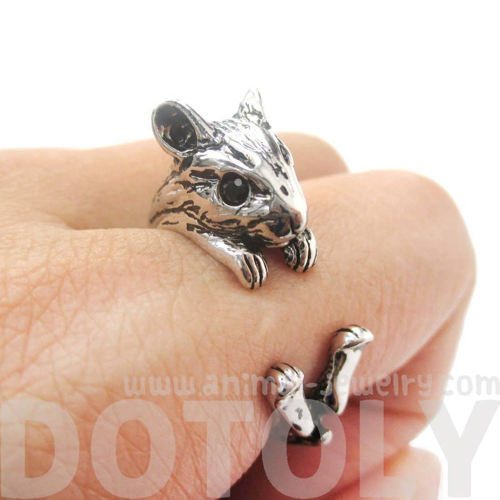 Hamster Gerbil Guinea Pig Shaped Animal Wrap Around Ring in Shiny Silver | DOTOLY