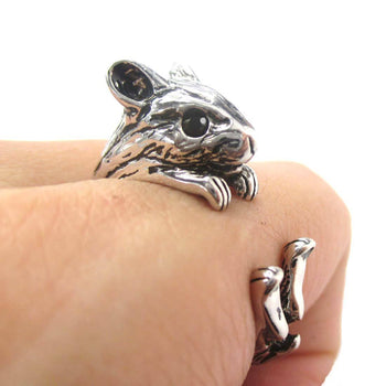 Hamster Gerbil Guinea Pig Shaped Animal Wrap Around Ring in Shiny Silver | DOTOLY