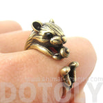 Realistic Hamster Gerbil With Walnut Animal Wrap Ring in Brass | US Size 6 to 9 | DOTOLY