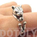 Realistic Hamster Gerbil With Walnut Animal Wrap Ring in Silver | US Size 6 to 9 | DOTOLY