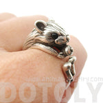 Realistic Hamster Gerbil With Walnut Animal Wrap Ring in Silver | US Size 6 to 9 | DOTOLY