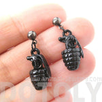 Realistic Hand Grenade Bomb Ammo Shaped Dangle Drop Stud Earrings in Black | DOTOLY