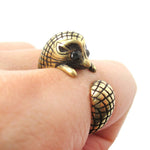 Realistic Hedgehog Porcupine Shaped Animal Wrap Ring in Brass | US Size 6 to 9 | DOTOLY