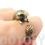 Realistic Hedgehog Porcupine Shaped Animal Wrap Ring in Brass | US Size 6 to 9 | DOTOLY