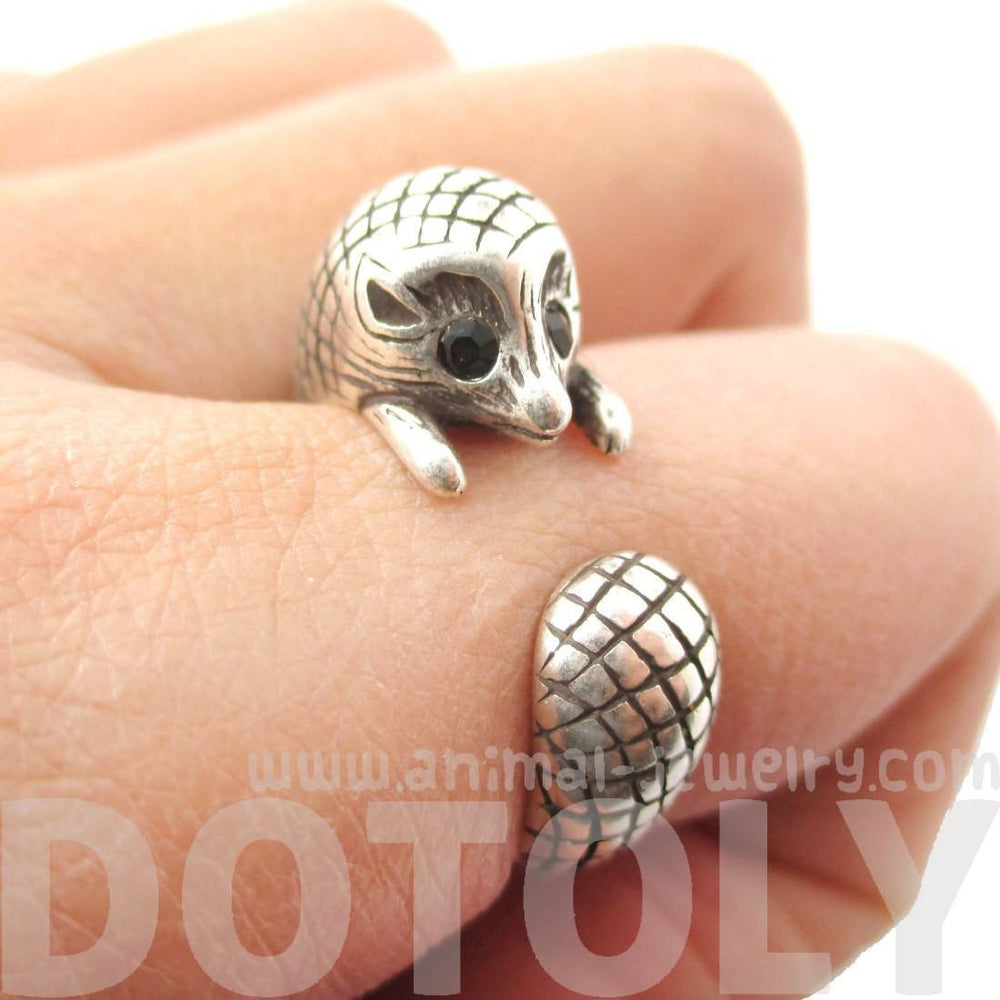 Realistic Hedgehog Porcupine Shaped Animal Wrap Ring in Silver | US Size 6 to 9 | DOTOLY