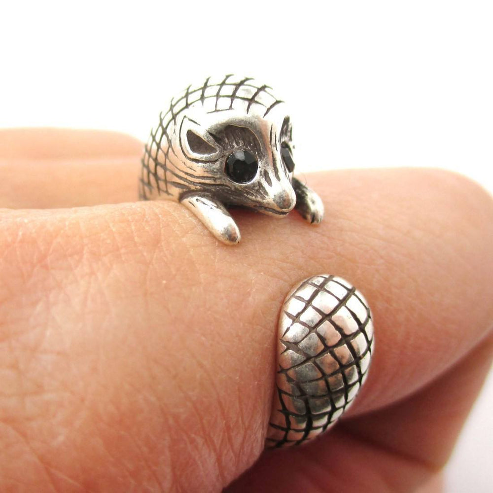 Realistic Hedgehog Porcupine Shaped Animal Wrap Ring in Silver | US Size 6 to 9 | DOTOLY