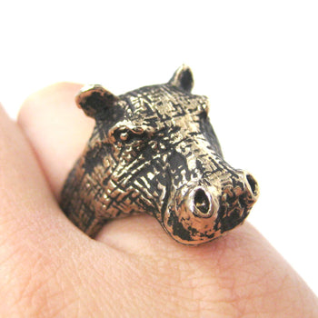 Realistic Hippo hippopotamus Shaped Animal Ring in Gold | US Size 7 and 8 | DOTOLY