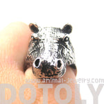 Realistic Hippo hippopotamus Shaped Animal Ring in Silver | US Size 7 and 8 | DOTOLY