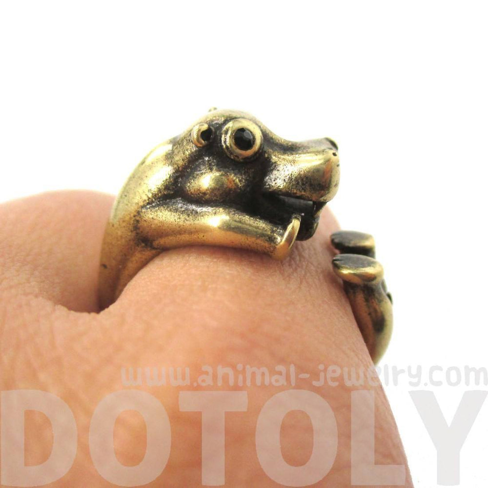 Realistic Hippo Hippopotamus Shaped Animal Wrap Ring in Brass | US Size 6 to 9 | DOTOLY