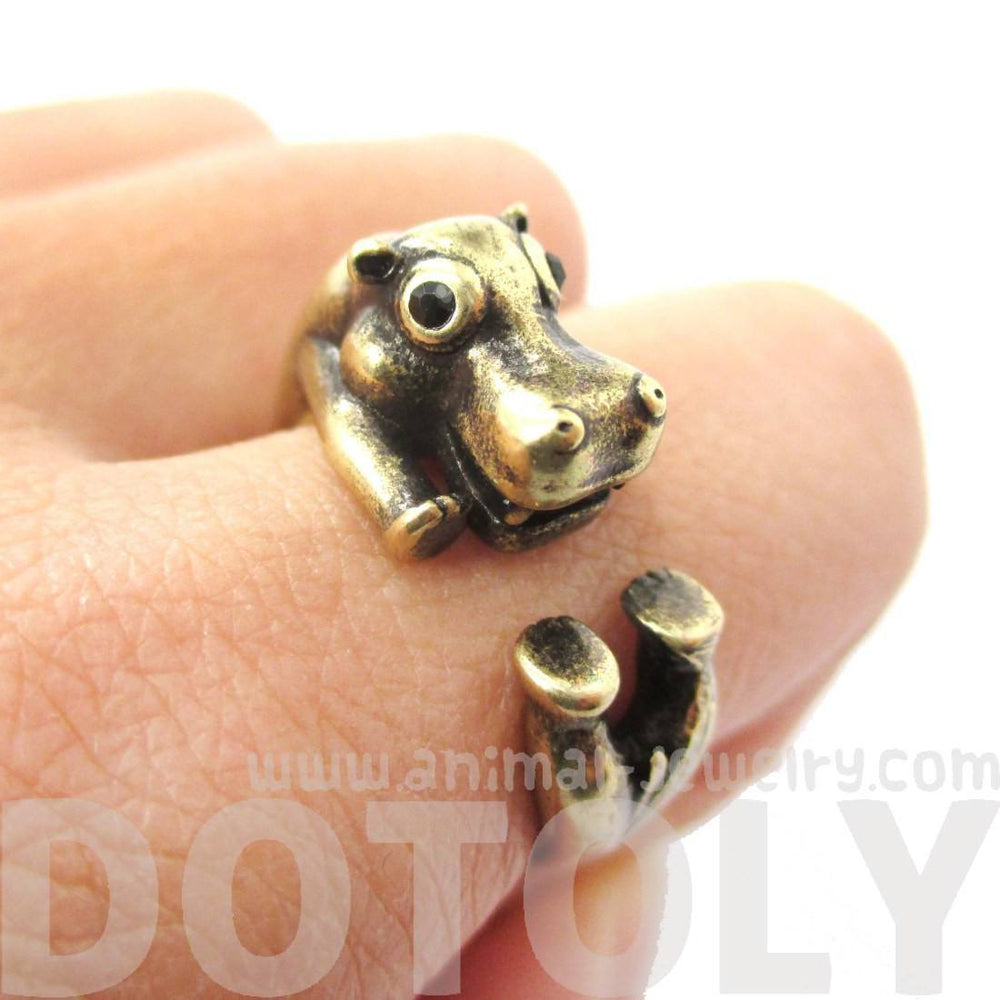 Realistic Hippo Hippopotamus Shaped Animal Wrap Ring in Brass | US Size 6 to 9 | DOTOLY