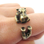 Realistic Hippo Hippopotamus Shaped Animal Wrap Ring in Brass | US Size 6 to 9 | DOTOLY