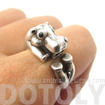 Realistic Hippo Hippopotamus Shaped Animal Wrap Ring in Silver | US Size 6 to 9 | DOTOLY