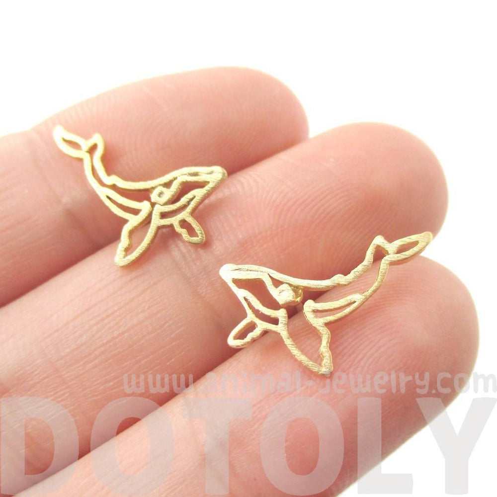 Realistic Humpback Whale Silhouette Animal Stud Earrings in Gold | DOTOLY | DOTOLY
