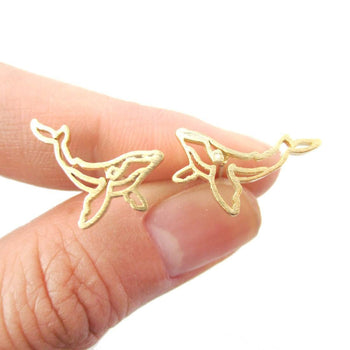 Realistic Humpback Whale Silhouette Animal Stud Earrings in Gold | DOTOLY | DOTOLY