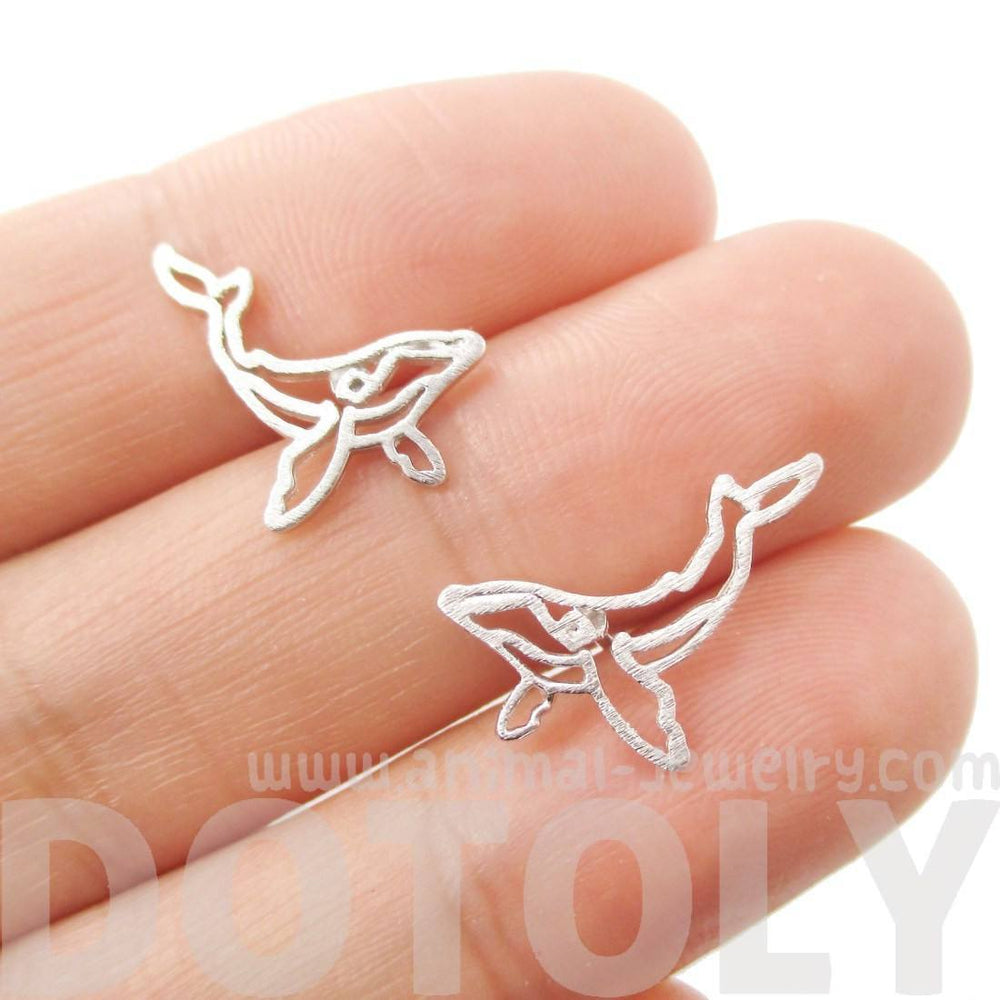 Realistic Humpback Whale Silhouette Animal Stud Earrings in Silver | DOTOLY | DOTOLY