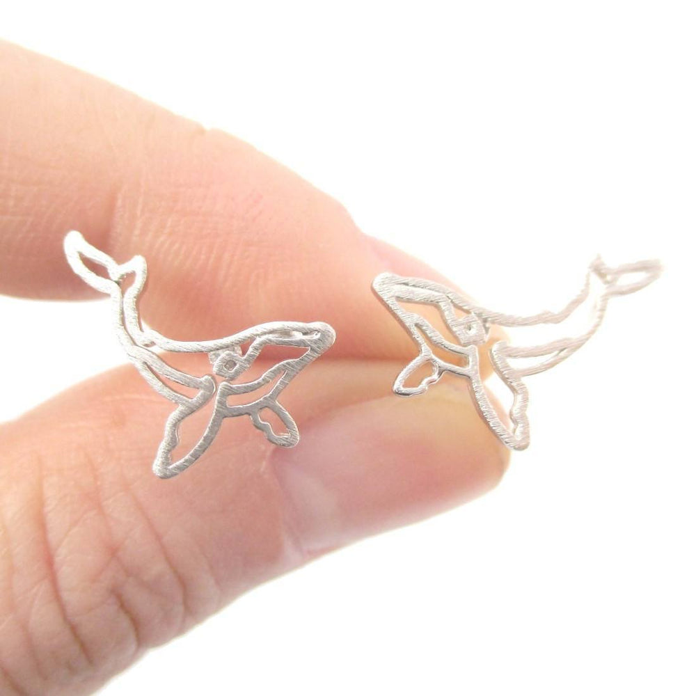 Realistic Humpback Whale Silhouette Animal Stud Earrings in Silver | DOTOLY | DOTOLY