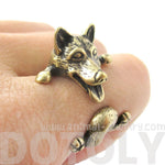 Realistic Husky Puppy Shaped Animal Wrap Ring in Brass | Sizes 6 to 9 | DOTOLY