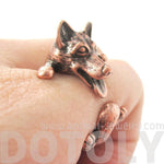 Realistic Husky Puppy Shaped Animal Wrap Ring in Copper | Sizes 6 to 9 | DOTOLY