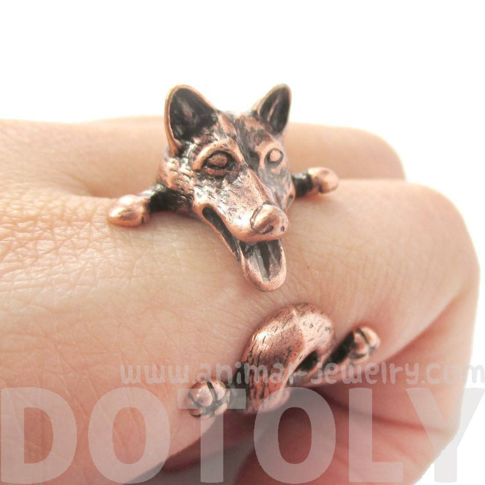 Realistic Husky Puppy Shaped Animal Wrap Ring in Copper | Sizes 6 to 9 | DOTOLY