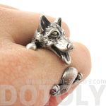 Realistic Husky Puppy Shaped Animal Wrap Ring in Silver | Sizes 6 to 9 | DOTOLY