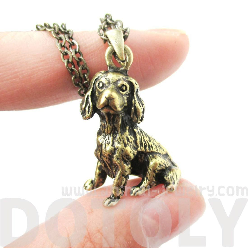 Realistic King Charles Spaniel Shaped Animal Pendant Necklace in Brass | Jewelry for Dog Lovers | DOTOLY