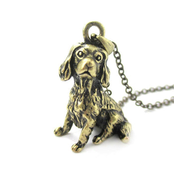 Realistic King Charles Spaniel Shaped Animal Pendant Necklace in Brass | Jewelry for Dog Lovers | DOTOLY