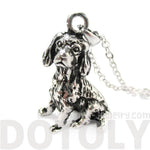 Realistic King Charles Spaniel Shaped Animal Pendant Necklace in Shiny Silver | DOTOLY