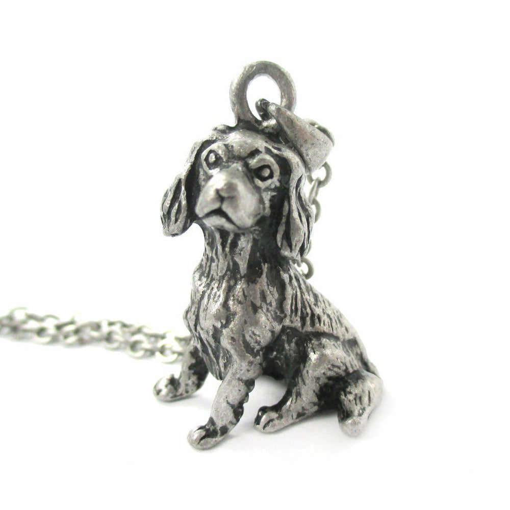 Realistic King Charles Spaniel Shaped Animal Pendant Necklace in Silver | Jewelry for Dog Lovers | DOTOLY
