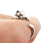 Realistic Kitty Cat Shaped Animal Wrap Around Ring in 925 Sterling Silver | US Sizes 3 to 8 | DOTOLY
