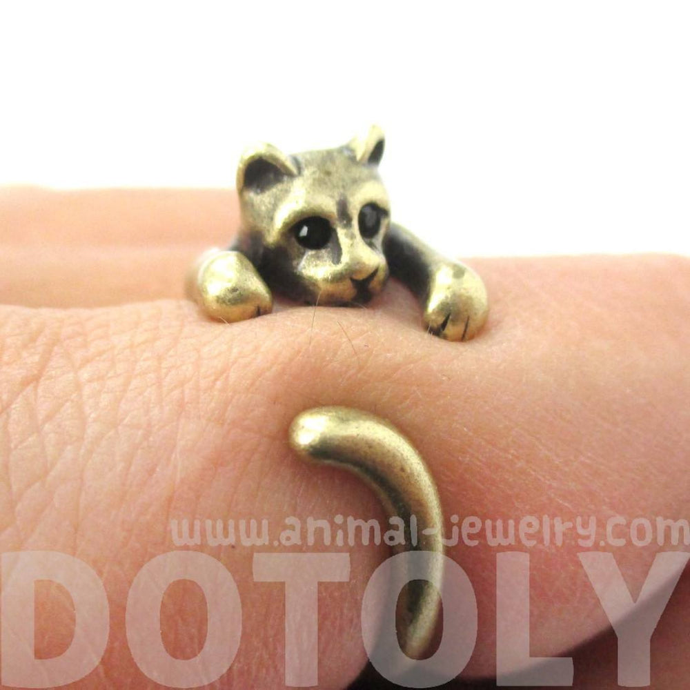 Realistic Kitty Cat Shaped Animal Wrap Around Ring in Brass | US Size 3 to Size 8.5 | DOTOLY