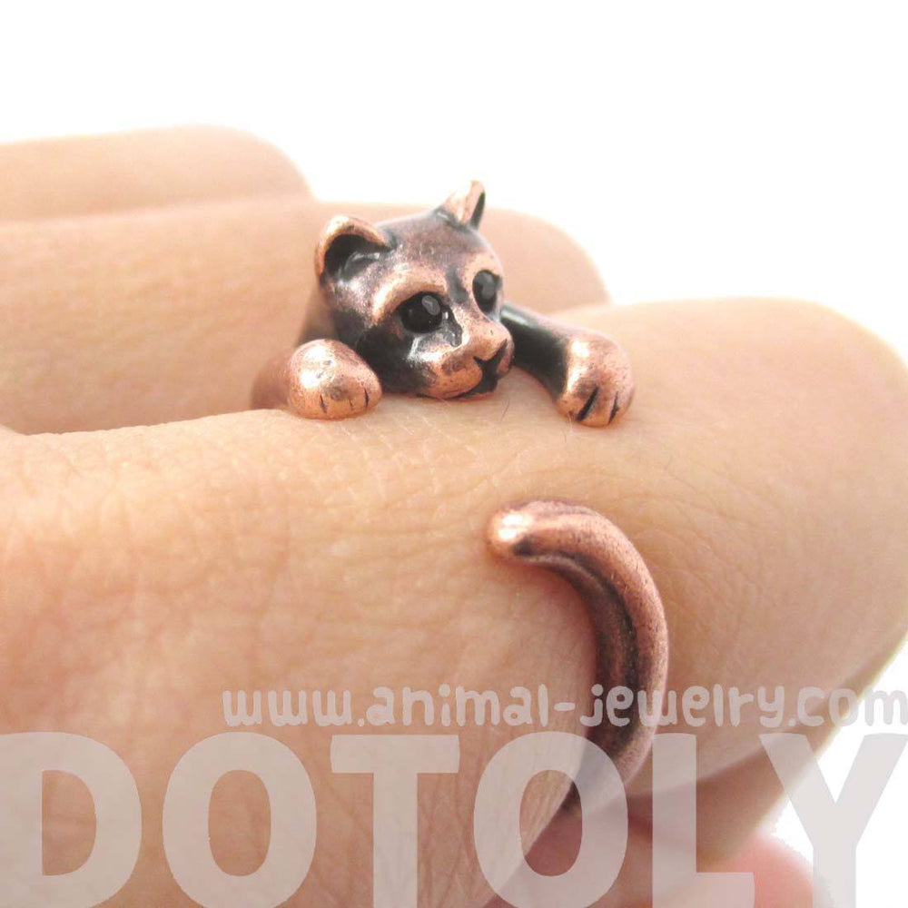 Realistic Kitty Cat Shaped Animal Wrap Around Ring in Copper | US Size 3 to Size 8.5 | DOTOLY