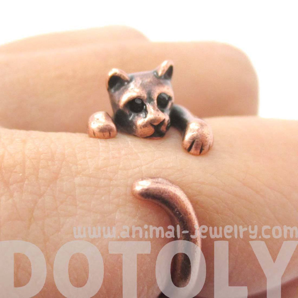 Realistic Kitty Cat Shaped Animal Wrap Around Ring in Copper | US Size 3 to Size 8.5 | DOTOLY