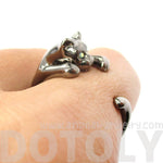 Realistic Kitty Cat Shaped Animal Wrap Around Ring in Gunmetal Silver | US Size 3 to Size 8.5 | DOTOLY