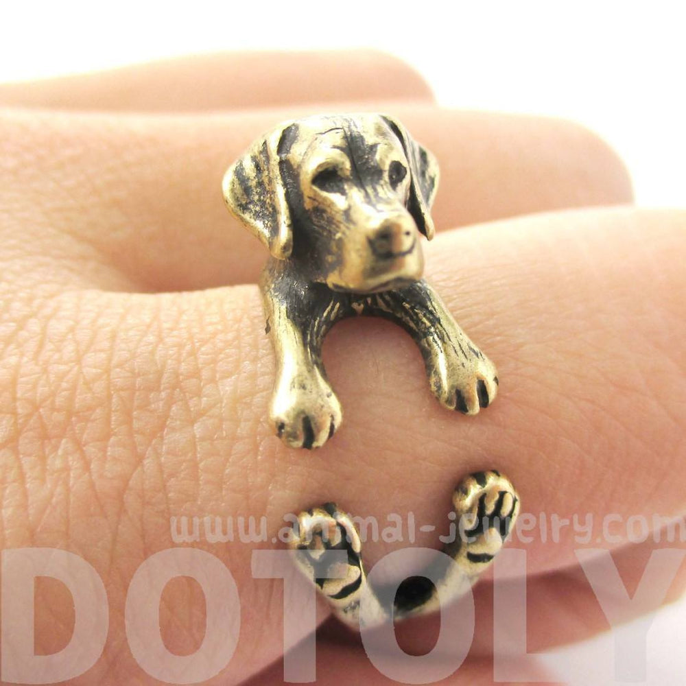 Realistic Labrador Retriever Shaped Animal Wrap Ring in Brass | Sizes 4 to 8.5 | DOTOLY