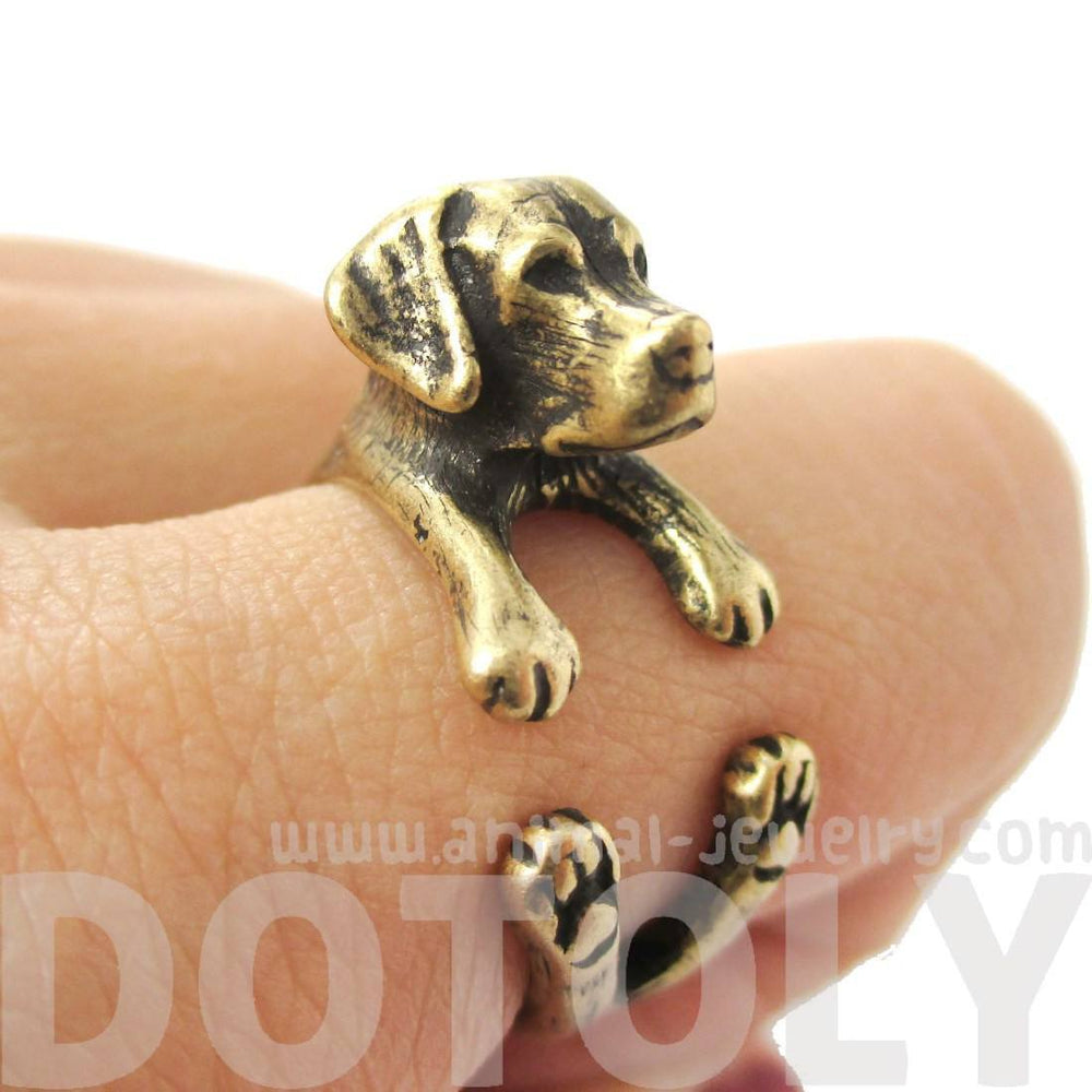 Realistic Labrador Retriever Shaped Animal Wrap Ring in Brass | Sizes 4 to 8.5 | DOTOLY