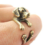 Realistic Labrador Retriever Shaped Animal Wrap Ring in Brass | Sizes 4 to 8.5 | DOTOLY