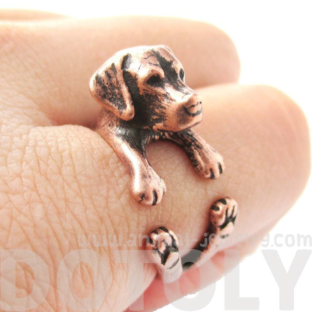 Realistic Labrador Retriever Shaped Animal Wrap Ring in Copper | Sizes 4 to 8.5 | DOTOLY