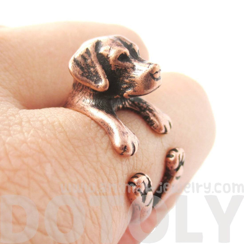 Realistic Labrador Retriever Shaped Animal Wrap Ring in Copper | Sizes 4 to 8.5 | DOTOLY
