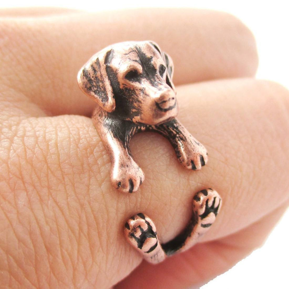 Realistic Labrador Retriever Shaped Animal Wrap Ring in Copper | Sizes 4 to 8.5 | DOTOLY