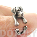 Realistic Labrador Retriever Shaped Animal Wrap Ring in Silver | Sizes 4 to 8.5 | DOTOLY