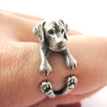 Realistic Labrador Retriever Shaped Animal Wrap Ring in Silver | Sizes 4 to 8.5 | DOTOLY