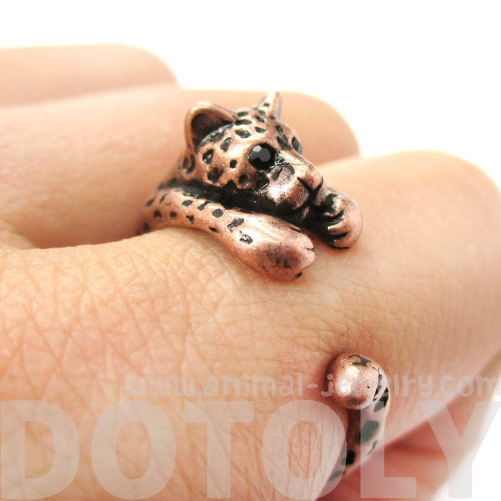 Realistic Leopard Jaguar Shaped Animal Wrap Around Ring in Copper | US Sizes 4 to 9 | DOTOLY