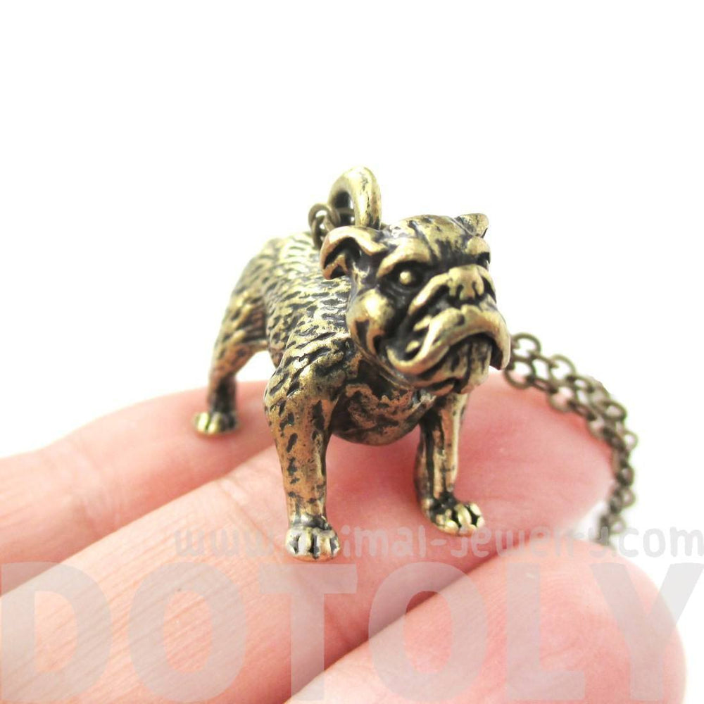 Realistic Life Like Bulldog Shaped Animal Pendant Necklace in Brass | Jewelry for Dog Lovers | DOTOLY
