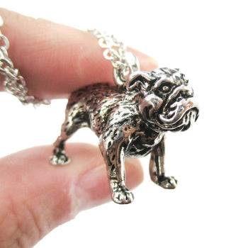 Realistic Life Like Bulldog Shaped Animal Pendant Necklace in Shiny Silver | Jewelry for Dog Lovers | DOTOLY