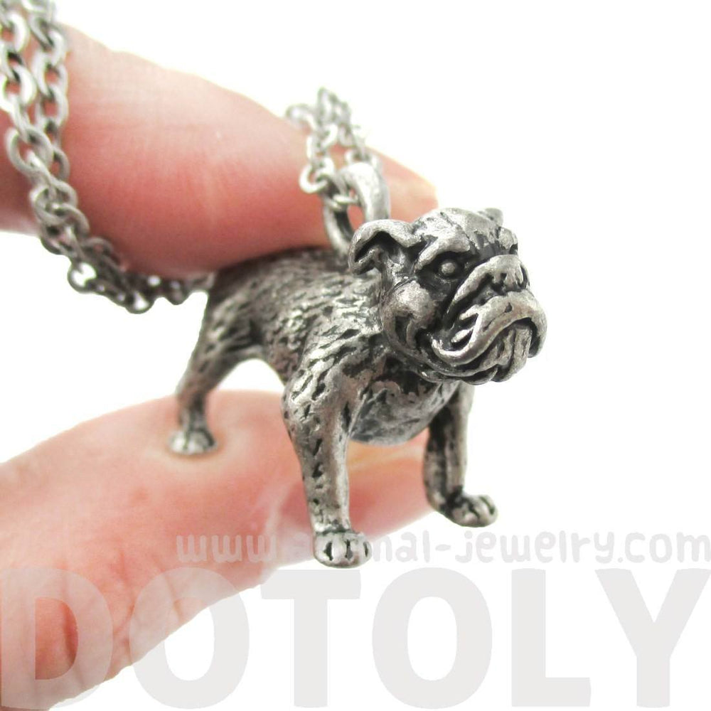 Realistic Life Like Bulldog Shaped Animal Pendant Necklace in Silver | Jewelry for Dog Lovers | DOTOLY