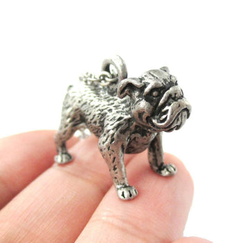 Realistic Life Like Bulldog Shaped Animal Pendant Necklace in Silver | Jewelry for Dog Lovers | DOTOLY