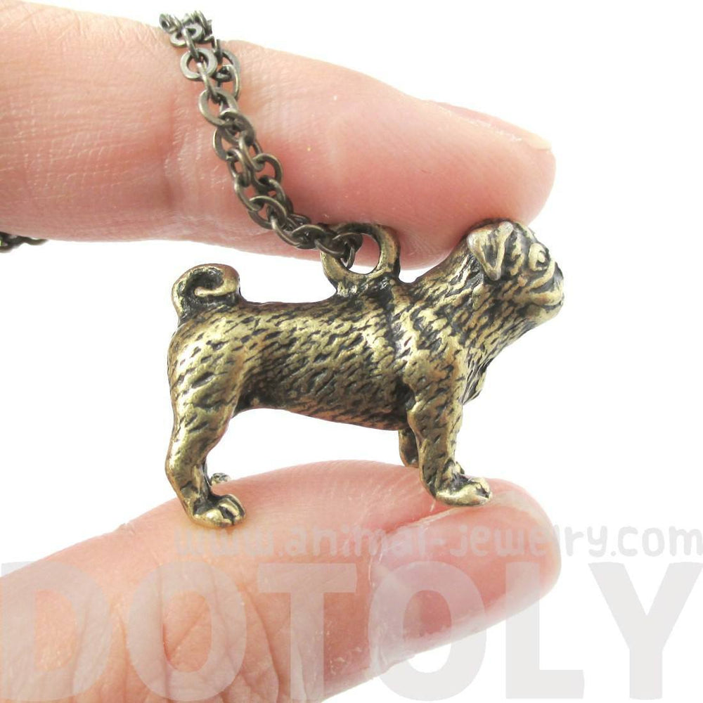 Realistic Life Like Pug Shaped Animal Pendant Necklace in Brass | Jewelry for Dog Lovers | DOTOLY