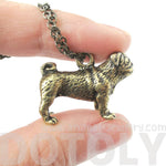 Realistic Life Like Pug Shaped Animal Pendant Necklace in Brass | Jewelry for Dog Lovers | DOTOLY