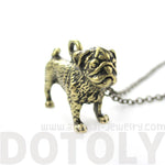 Realistic Life Like Pug Shaped Animal Pendant Necklace in Brass | Jewelry for Dog Lovers | DOTOLY