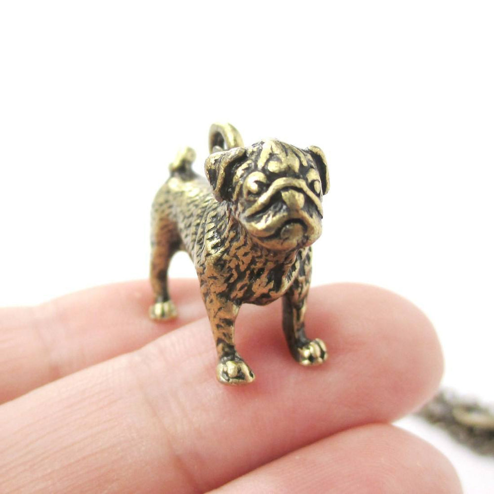 Realistic Life Like Pug Shaped Animal Pendant Necklace in Brass | Jewelry for Dog Lovers | DOTOLY